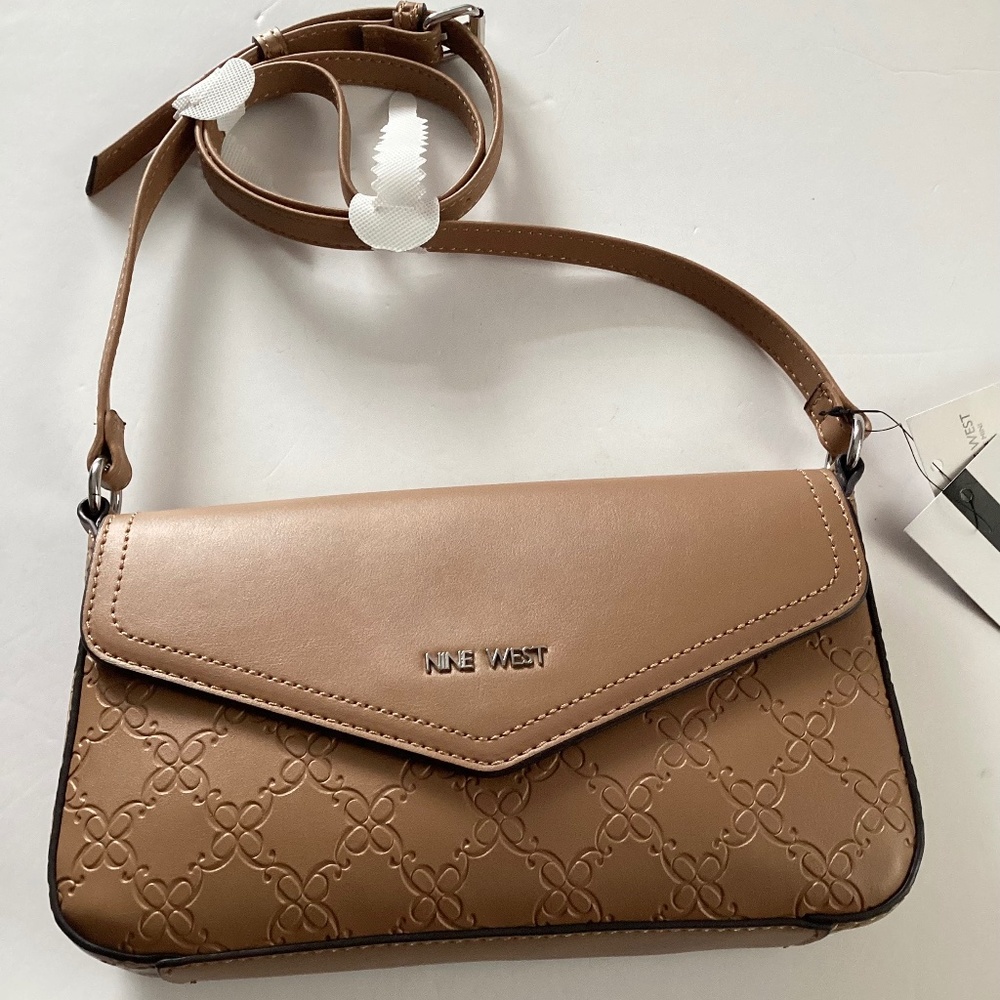 Nine West Bowie Mini Crossbody Dark Camel Handbag W/Adjustable Strap New  W/ Tag